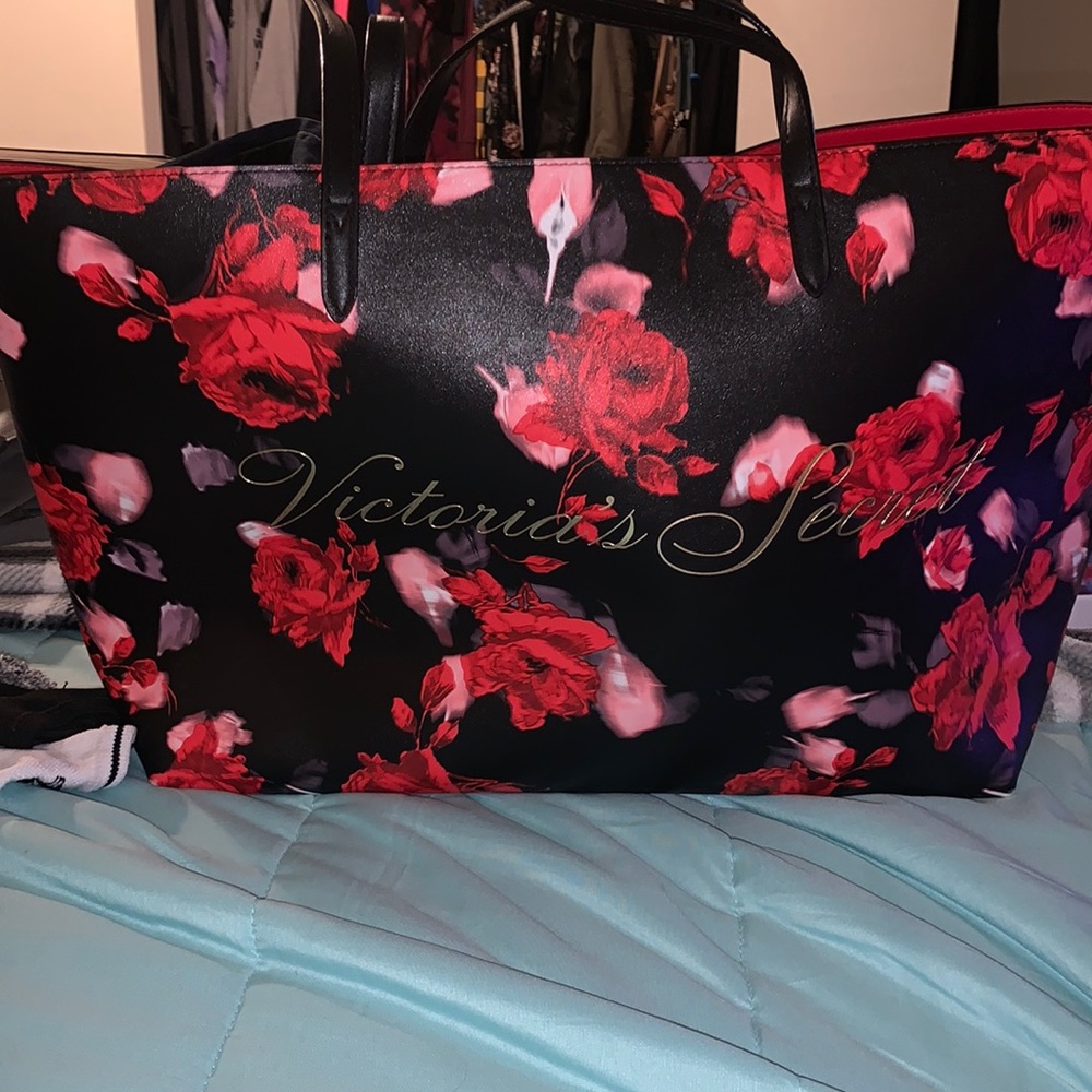 Red and black tote bag